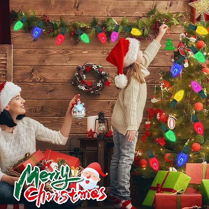 25 Pack C7 Christmas Replacement Light Bulbs, C7 Clear Multi-Color Christmas Lights for Christmas Outdoor Patio Indoor String Lights, C7/E12 Candelabra Base, 5 Watt