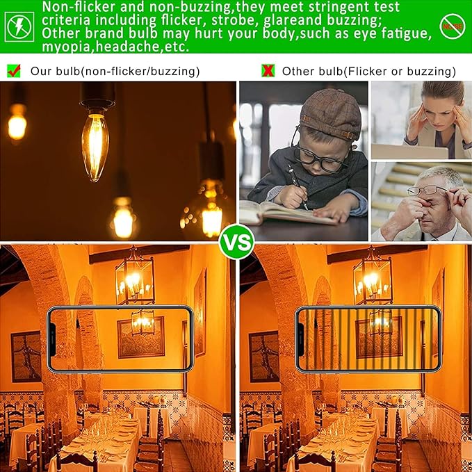 10-Pack E12 Base 60W B10 CTC Incandescent Clear Dimmable Light Bulbs Long-Lasting, Energy-Efficient, Transparent Candle Light Bulbs for Chandeliers, Ceiling Fans, Pendants, and Fireplaces