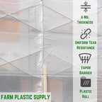Farm Plastic Supply - Dura Skrim String Reinforced Clear Plastic Sheeting - 6 Mil - (20' x 300') - Reinforced Poly Film Tear Resistant, Weatherproof, Vapor Barrier Polyethylene Roll for Construction
