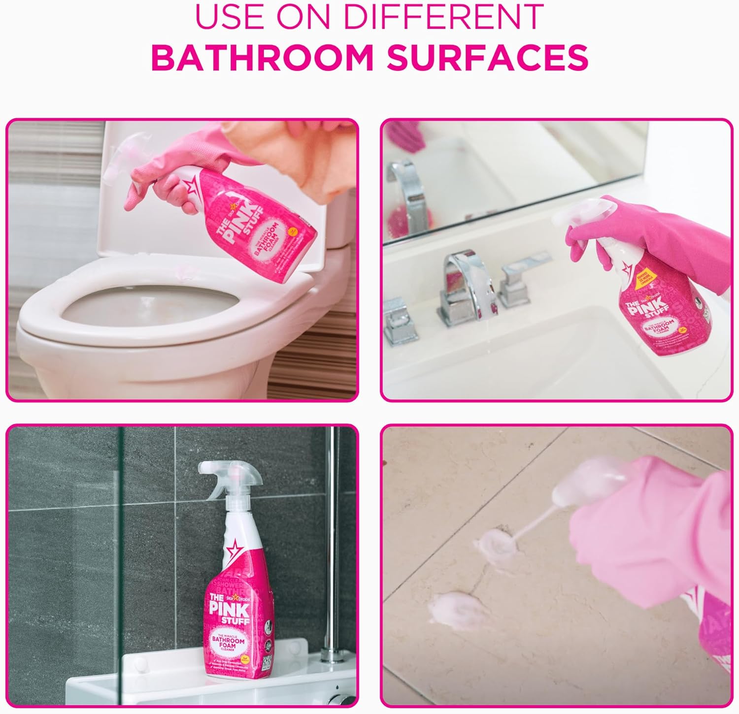 The Pink Stuff Miracle Bathroom Foam Cleaner, 30 fl oz – Now 20% More! Powerful Foaming Action for Showers, Sinks, Tubs & Tiles – Removes Soap Scum, Limescale & Grime with Ease (Pack of 3)