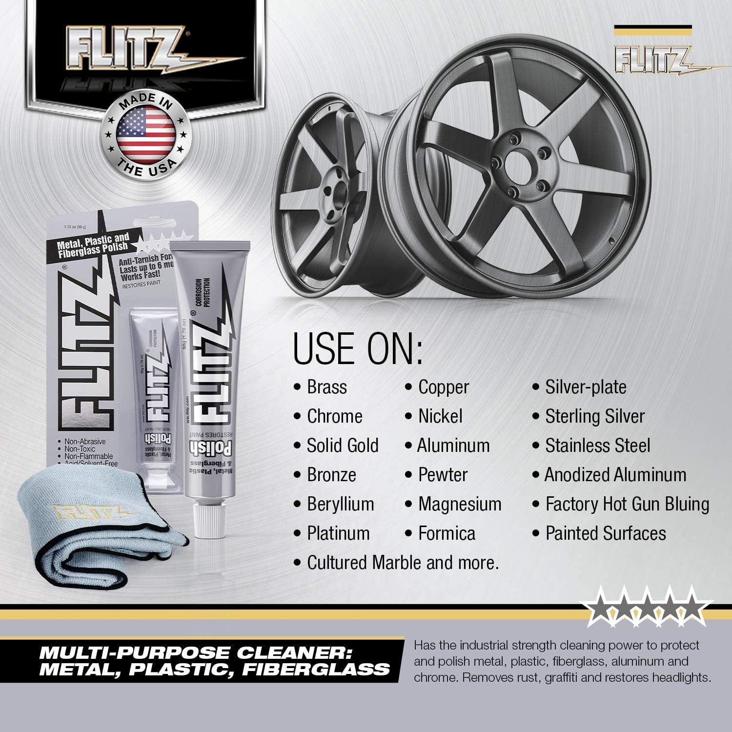 Flitz Multi-Purpose Metal Polish Paste - 1.76oz Tube of USA-Made Chrome Polish - Works on Stainless Steel, Aluminum, Plastic, Jewelry and Cars - Non-Abrasive Cleaner & Rust Remover (20 Pack)