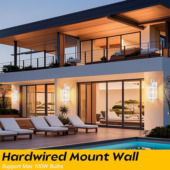 White Outdoor Wall Lantern 2-Pack, Large 18" Aluminum Exterior Wall Sconce Outdoor Porch Lights with Clear Glass, White Carriage Lights Outdoor Enclosed Bottom Outdoor Wall Light for House ETL listed