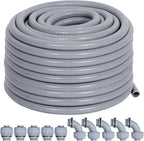 Liquid-Tight Conduit 3/4 50ft, Electrical Conduit w/UL Certification, Flexible Conduit with 5 Straight and 5 90-Degree Conduit Connector Fittings