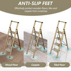 4 Step Ladder, Folding Step Stool with Anti-Slip Wide Sturdy Pedal and Handgrip, Portable Lightweight Aluminum Stepladder, 300 lbs Capacity, Multi-Use for Home, Library - Brown Gold