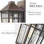 Darkaway Large Outdoor Sconce Lights Wall Light Fixtures,14inch Exterior Porch Light Outdoor Sconce Anti-Rust Outside Light with Water Ripple Glass for Patio Yard Garage, 2 Pack