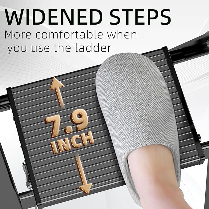 GameGem Step Ladder 6 Step Folding, Aluminum Ladders for High Ceilings, Tall Closet, Cabinet, 6 ft Lightweight Step Ladder with Anti-Slip Foot for Home Use, 330Lbs Load, Black