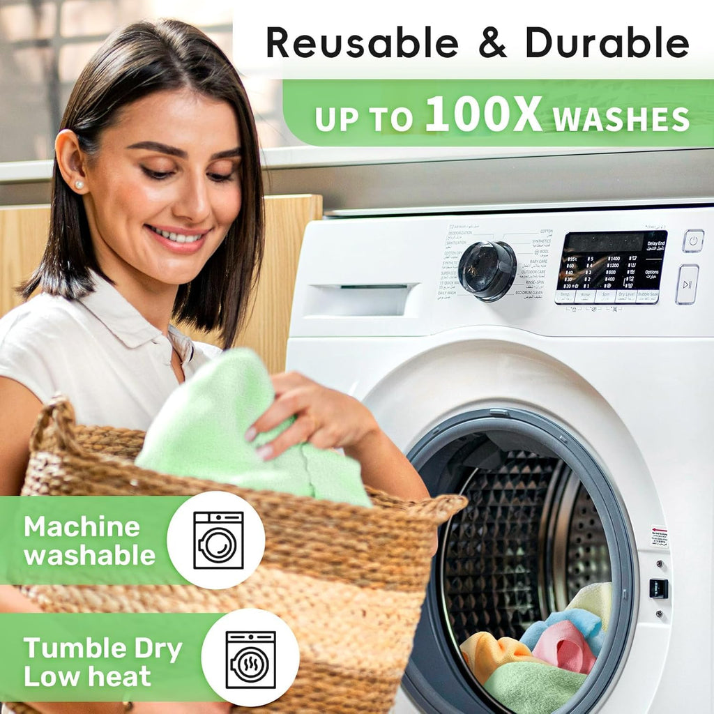 Microfiber Cleaning Cloths Roll, 75 Pack Tear Away Microfiber Towels Roll, 12" x 12" Lint Free Rags, Reusable Cleaning Cloths, Washable, Scratch Free,Ultra Absorbent Dish Rags(Green)