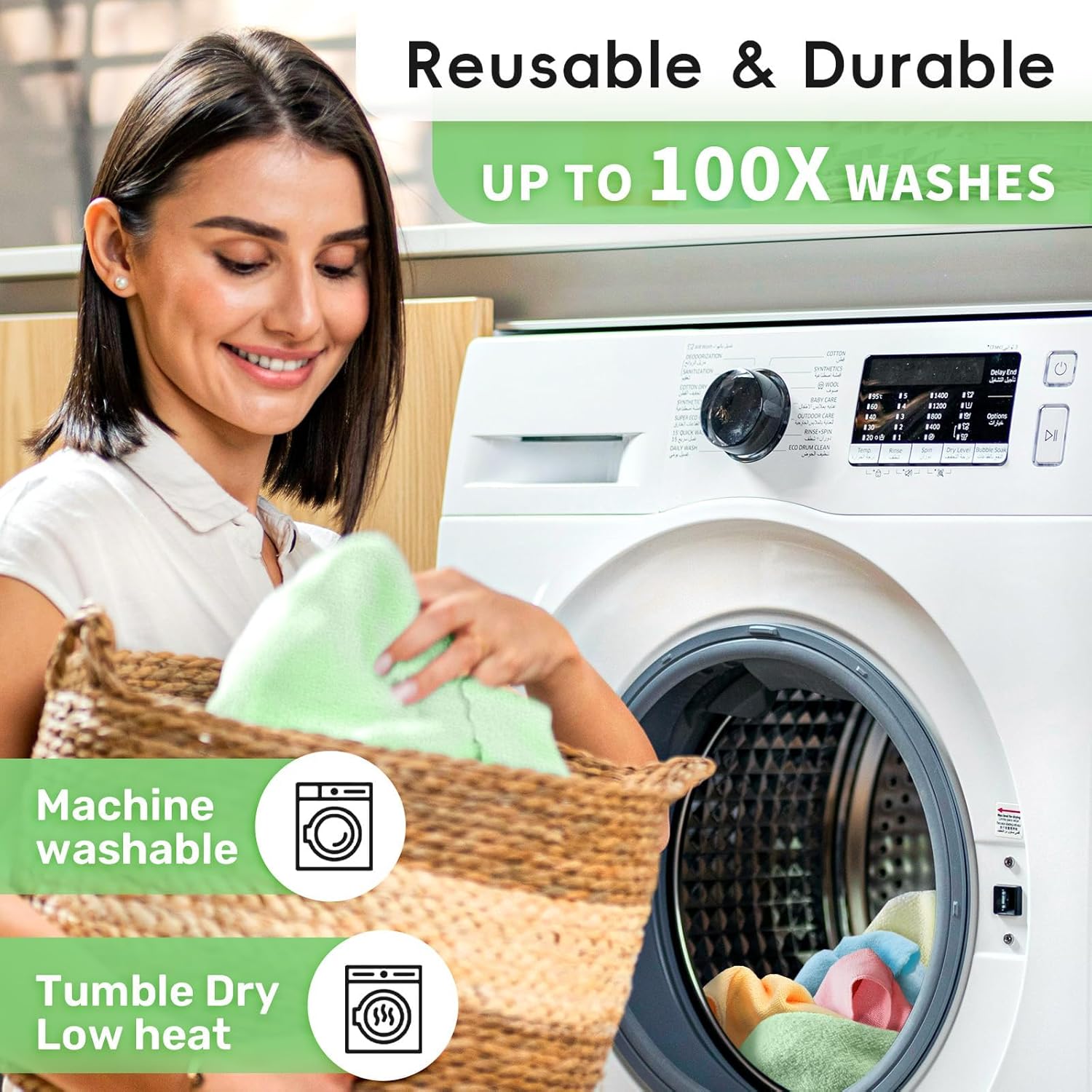 Microfiber Cleaning Cloths Roll, 75 Pack Tear Away Microfiber Towels Roll, 12" x 12" Lint Free Rags, Reusable Cleaning Cloths, Washable, Scratch Free,Ultra Absorbent Dish Rags(Green)