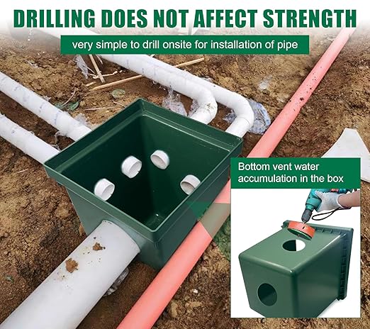 Underground Splice Box 12.5x12.5x14.3in Electrical Junction Boxes W/FRP Inspection Cover Deep Enclosure Pit Precast PE Pull Distribution Pit Access Drillable Tapered Cable Wiring Connection