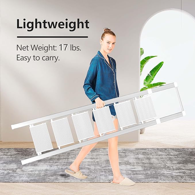 GameGem 6 Step Ladder for 12 Feet High Ceiling, Lightweight Aluminum Folding Step Stool with Convenient Handgrip, Stepladders with Anti-Slip and Wide Pedal for Home Use Space Saving - White