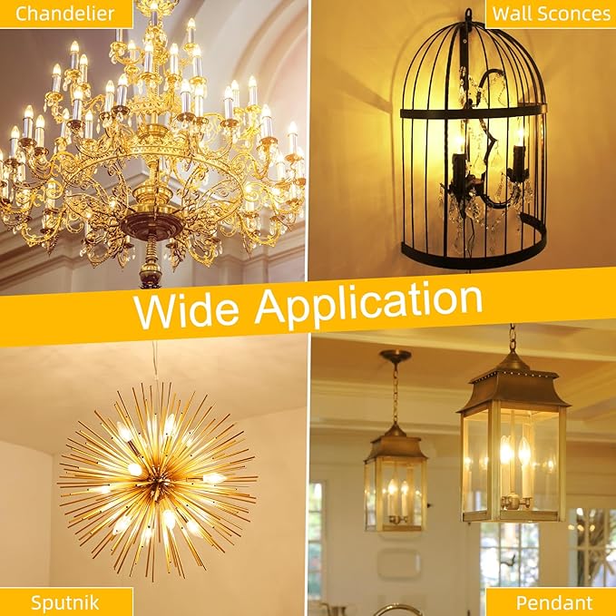 LED Candelabra Light Bulbs 40 watt Equivalent, Dimmable E12 LED Bulb, 2700K Soft White B10 Candle Bulb, Chandelier Light Bulbs, 90+CRI, 400LM, Cear Glass, 6 Pack