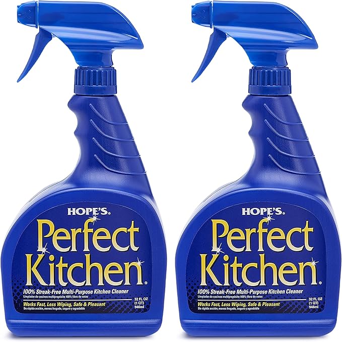 HOPE'S Perfect Kitchen Cleaner Spray - 32 Oz No-Residue All Purpose Cleaning Spray - Multisurface Degreaser for Counters, Stoves, Microwaves, and More - Pet and Home Safe - Pack of 2
