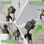 Laser Level 360 Self Leveling, 3x360° 3D Green Line Laser Level for Picture Hanging, Rechargeable Lazer Level with Type-C Charger, 2 * 3600mAh Batteries, Magnetic Rotating Stand and Hard Case