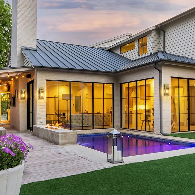 BesLowe 2-Pack Outdoor Wall Light Fixtures, Exterior Waterproof Wall Lanterns, Porch Sconces Wall Mounted Lighting with E26 Sockets & Glass Shades, Modern Wall Lamps for Patio Front Door, Gold