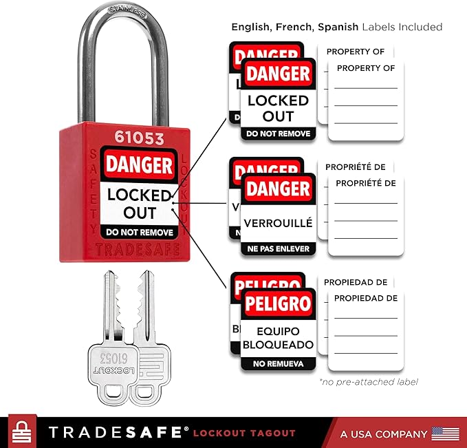 TRADESAFE Lockout Tagout Locks Set - 7 Red Keyed Alike Padlocks, 2 Keys Per Lock, OSHA Compliant Loto Locks for Lock Out Tag Out Stations, Premium Grade