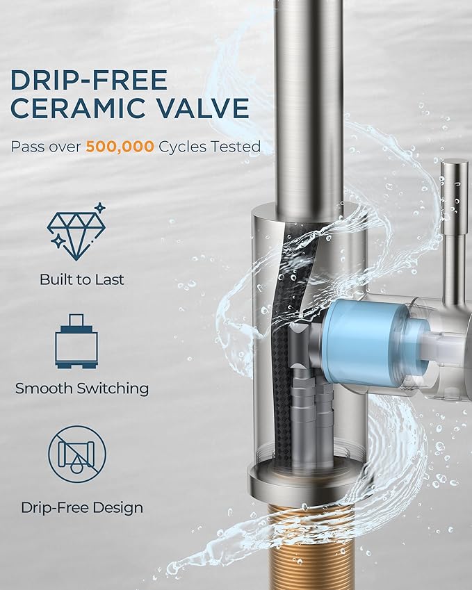 Kitchen Faucet with Soap Dispenser, Brushed Nickel High Arc Stainless Steel Modern Sink Faucet with Pull Down Sprayer, Deck Plate for 1 or 3 Hole Sinks for RV Bar Laundry Farmhouse