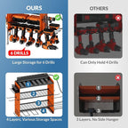 Power Tool Organizer with Charging Station, 4 Layers Garage Storage Rack with 6 Drill Holders, Father's Days Gift For Dad, Wall Mount Garage Organizer Built in 8 Outlets Power Strip, Orange