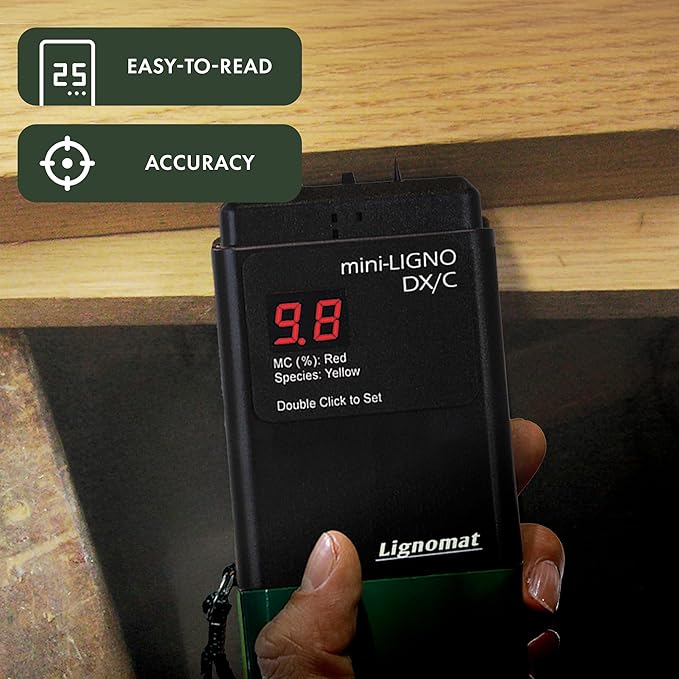 Mini-Ligno DX/C Moisture Meter – Wood Moisture Meter for Wood, Concrete, Subfloors, OSB & Drywall, 46 Settings for Testing, Portable Easy to Use