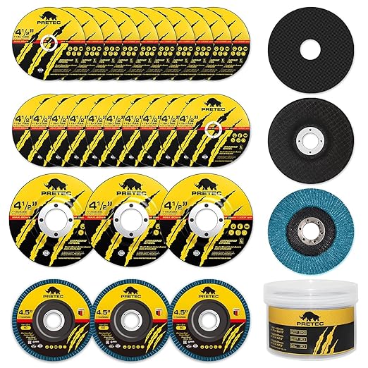 26 Packs Angle Grinder Cutting Flap Grinding Disc Wheel 4 1/2in Inches - 20 Packs 4.5"x1/4"x7/8" Cut off Wheels,3 Packs 4.5"x7/8" 60 Grit Flap Discs, 3 Packs 4.5"x1/25"x7/8" Grinding Wheels