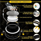 NUWATT Black 4 Inch Gimbal LED Recessed Lighting, 2700K/3000K/3500K/4000K/5000K Selectable, 630LM, Dimmable, Damp Rated, Adjustable Lens Canless Lights for Sloped Ceiling, Metal Junction Box, 6 Pack