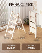 GameGem 4 Step Ladder, Folding Step Stool with Wider Pedal, Anti-Slip Feet & Non Slip Stripes, Aluminum Sturdy Material, 300Lbs Capacity, Elegant Look of Cream Chocolate Better Matches Your Home