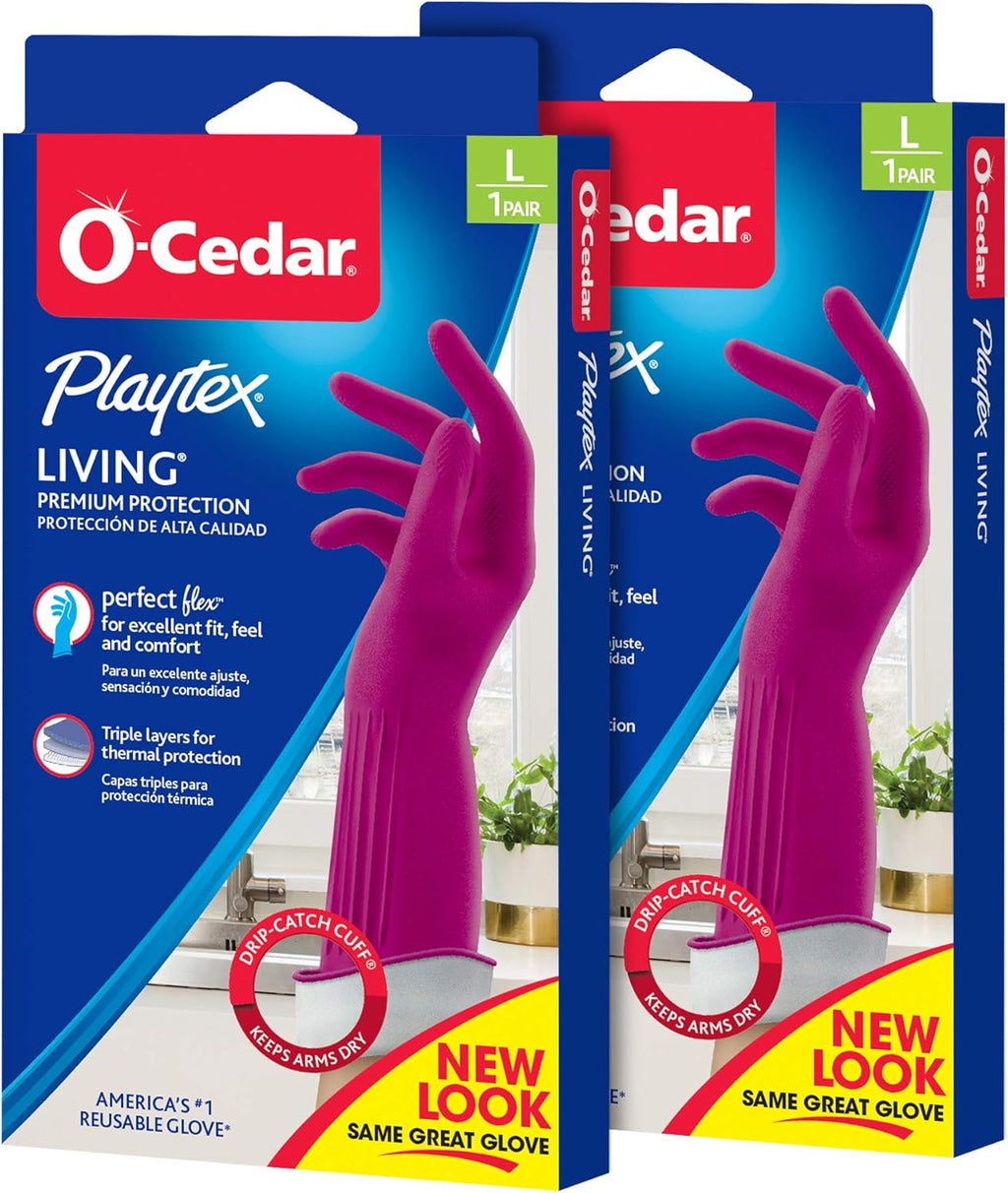 Playtex Living Reuseable Rubber Cleaning Gloves (Large, 2 Pairs), Premium Protection Reusable Household Gloves