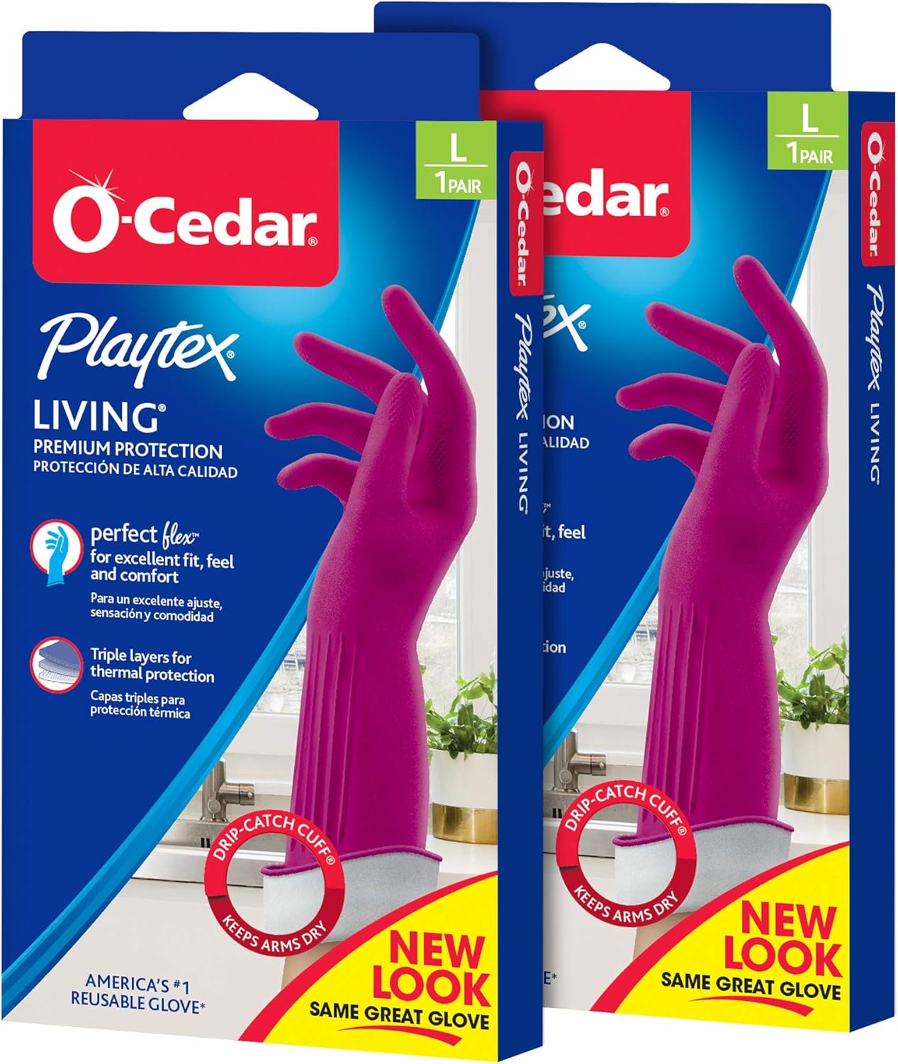 Playtex Living Reuseable Rubber Cleaning Gloves (Large, 2 Pairs), Premium Protection Reusable Household Gloves