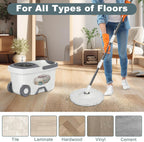 Mop and Bucket with Wringer Set,Spin Mop and Bucket System, Mops for Floor Cleaning,Household Supplies Tools with 3 Replacement Refills,61" Extended Handle for Household Hardwood Floor - White