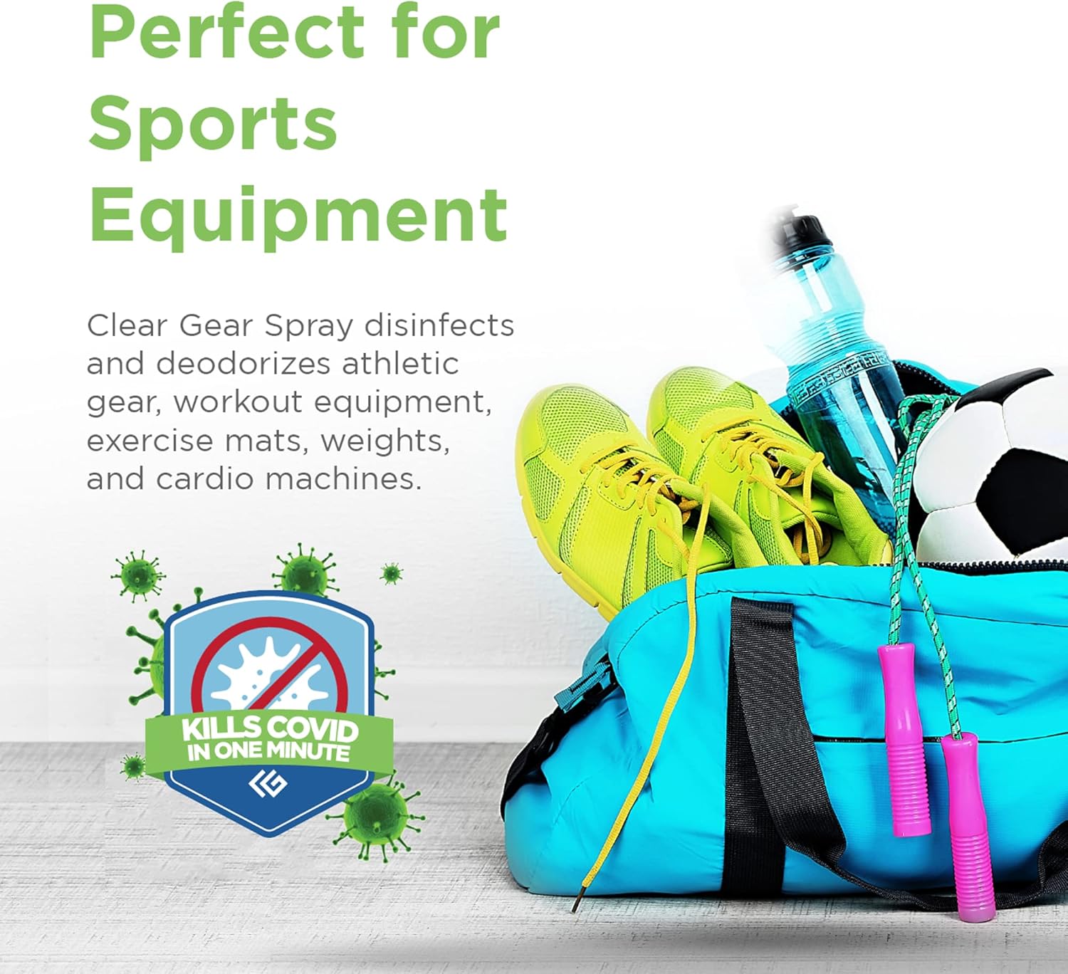 Clear Gear Gym Disinfectant Mat Cleaner, and Gym Equipment Deodorizer for Sports Equipment and Fitness Centers - EPA-Registered, Hospital Grade Disinfectant, Made in USA - (4) 1 Gallon Bottles