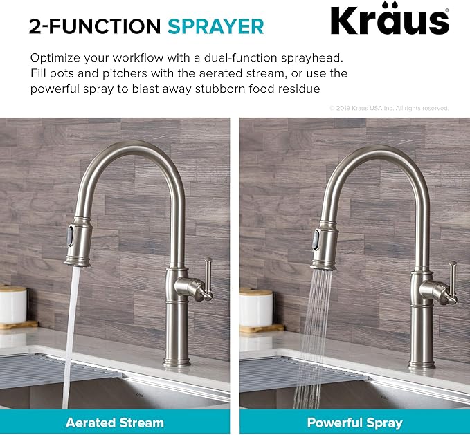 KRAUS Sellette Traditional Spot Free Stainless Steel Single Handle Pull-Down Kitchen Faucet with Deck Plate, KPF-1682SFS