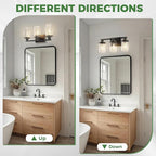 DORESshop 20 Inch Bathroom Light Fixtures, 3-Light Black with Gold Trim Over Mirror with Clear Glass Shade, Vanity Lights for Living Room Bedroom, ETL Listed