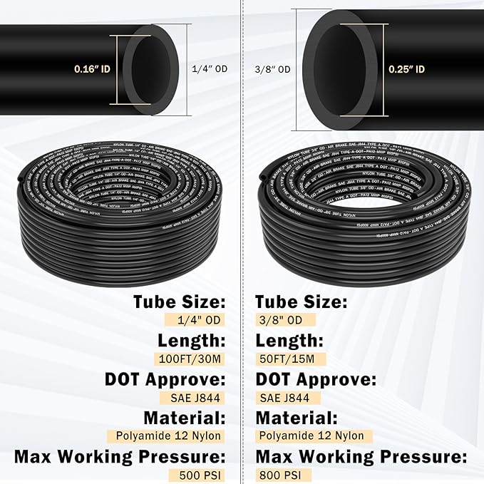 CheeMuii 76 PCS Brass DOT Air Line Fittings with 100FT 1/4" and 50FT 3/8" DOT Air Line Kit Push Lock Air Fitting Quick Connect & NPT Thread Fittings with Pneumatic Tubing Set