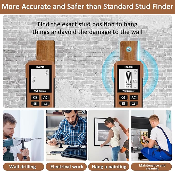 Stud Finder Wall Scanner, 5 in 1 Stud Detector with HD LCD Display, Stud Locator with Upgraded Smart Sensor Audio Alarm, Stud Sensor Beam Finders for Wall Wood Metal Studs AC Wire Joist Metal Pipe