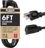 6 Ft Heavy Duty Extension Cord, SJTOW Oil Resistant 12/3 Outdoor Extension Cord with 3 Prongs, Flame Retardant, Black Electrical Cable for Outside, Farm, Ranch, American Owned
