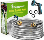 Garden Hose 50 ft, Stainless Steel Metal Water Hose 50 Feet with Nozzle, Flexible, Rust Proof, No-Kink, Heavy Duty, Leakproof 3/4 in Fittings, Lightweight Metal Hose, BT50S Model