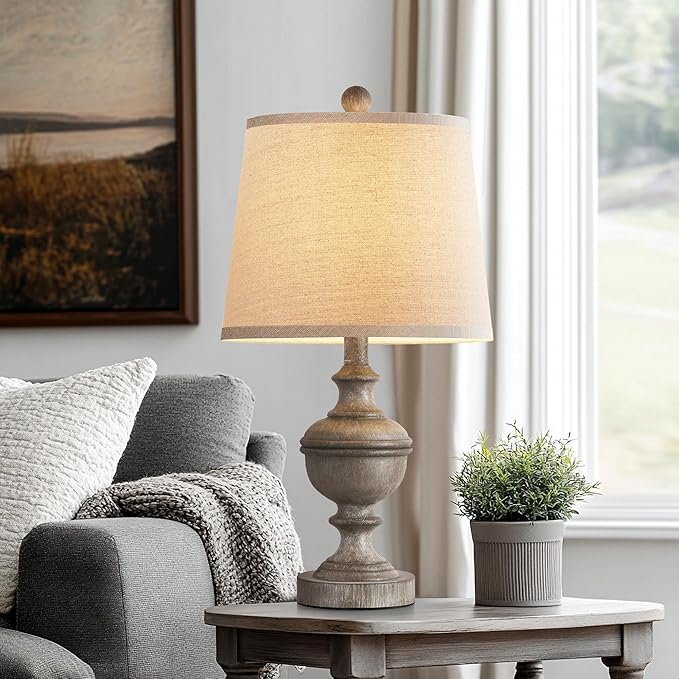 PARTPHONER Retro Table Lamps Set of 2, Bedside Lamp for Bedroom Rustic Farmhouse Table Lamps for Living Room, Vintage Nightstand Lamps with White Shades, Grey