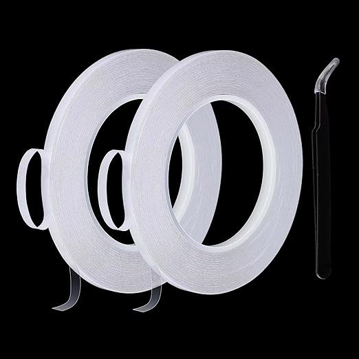 6mmx25M 2 Rolls Clear Thin Double Sided Tape Thin Clear Mounting Tape for Tablets Screen, LED Strips, Electronic Parts, Fabric, Arts Crafts Heat Resistant, Residue Free