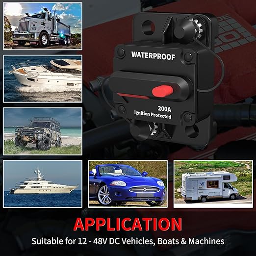 DaierTek 12V Circuit Breaker 200A, 12 Volt 200 Amp Circuit Breaker Waterproof Resettable Marine Circuit Breakers for Car Auto -2Pack