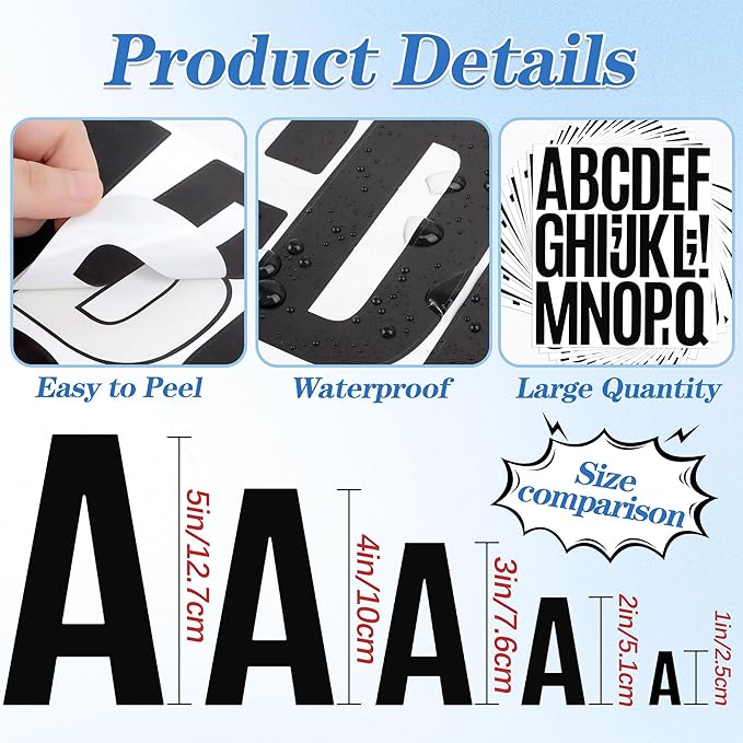 910 PCS 42 Sheets Letter Stickers Large Mailbox Numbers and Letters Self Adhesive Vinyl Waterproof Custom Alphabet Number Stickers for Mailbox Address, DIY Crafts, Door, Windows Decor (3 Inch,Black)