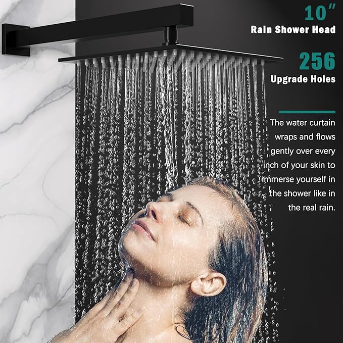 Enga Dual Shower Head Shower System with Body Jets, Wall Mount 10+6" Dual Rain Shower Head with 2 in 1 Handheld Spray for Two People, Shower Faucet Set with Valve Kit, Matte Black