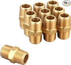 1/4 Inch NPT x 1/4 Inch NPT Male Thread Solid Brass Hex Nipples, Pipe Fitting and Air Hose Fittings, Thread 1/2" OD to 1/2" OD, (10 Piece)