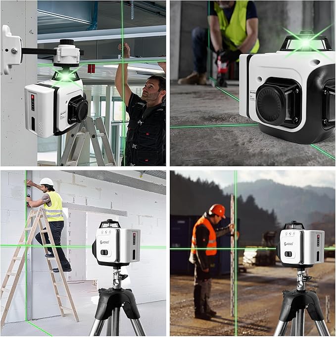 Laser Level 360 Self Leveling, 3x360° 3D Green Line Laser Level for Picture Hanging, Rechargeable Lazer Level with Type-C Charger, 2 * 6000mAh Batteries, Magnetic Rotating Stand and Hard Case
