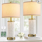Wood Beaded Table Lamp Set of 2 for Living Room Bedroom Touch Control 3-Way Dimmable 24.5" Farmhouse Table Lamps Rustic Nightstand Bedside Lamps(2 Bulbs Included)