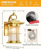 Gold Dusk to Dawn Outdoor Wall Lantern Exterior Light Fixtures Wall Mount Porch Light with Photocell Sensor Waterproof Outside Sconce for House, Patio, Garage,Seeded Glass Outside Wall Lamps