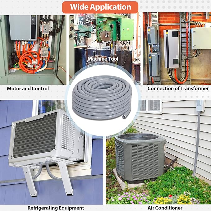 Liquid-Tight Conduit 1-1/2 inch 25ft, Electrical Conduit w/UL Certification, Flexible Conduit with 5 Straight and 5 90-Degree Conduit Connector Fittings Gray