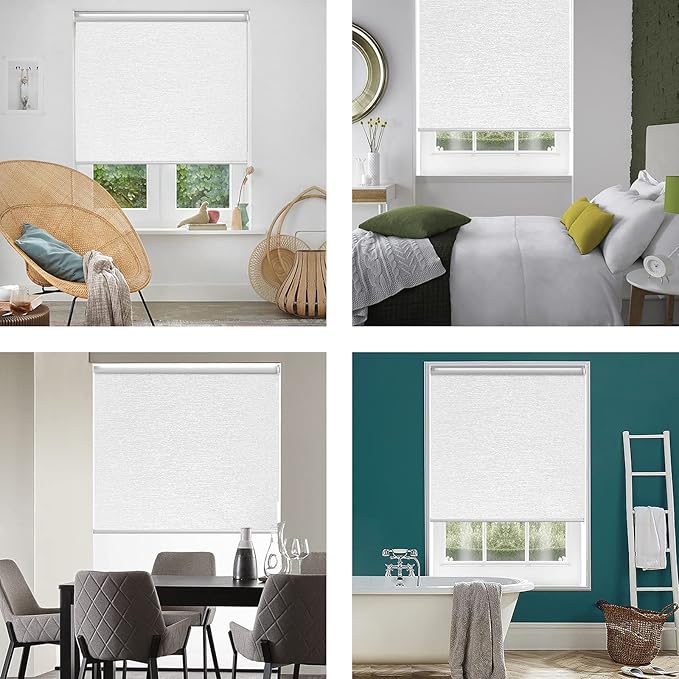 ALLBRIGHT 100% Blackout Roller Blinds Woven Shades with Striped Jacquard, Cordless Window Shades, UV Protection Fabric, Easy-Install for Indoor Home & Office, White, 24" W x 72" H