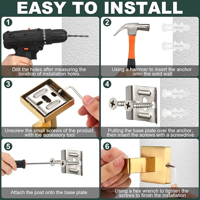 Gisafai 10 Pcs Bathroom Hardware Accessories Set 23.6 Inch Bath Towel Bar Kit Stainless Steel Bathroom Hardware Set Towel Racks Ring Hooks Paper Holder for Wall Mounted (Gold)