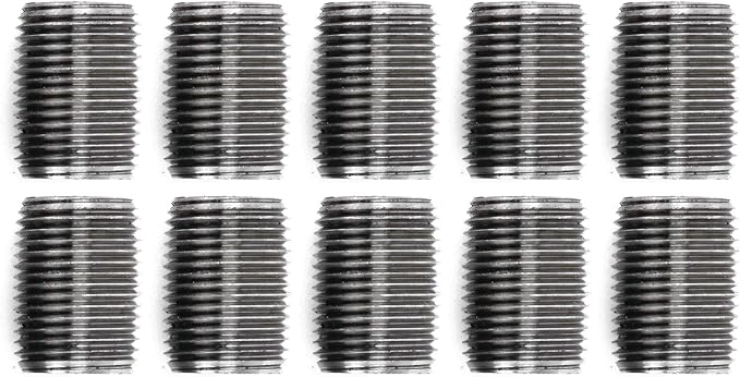 Pipe Decor 1/2” x 1” Malleable Cast Iron Pipe Close Nipple, Industrial Steel Grey Fits Standard Half Inch Black Threaded Pipes Nipples and Fittings, Build Vintage DIY Furniture, 10 Pack