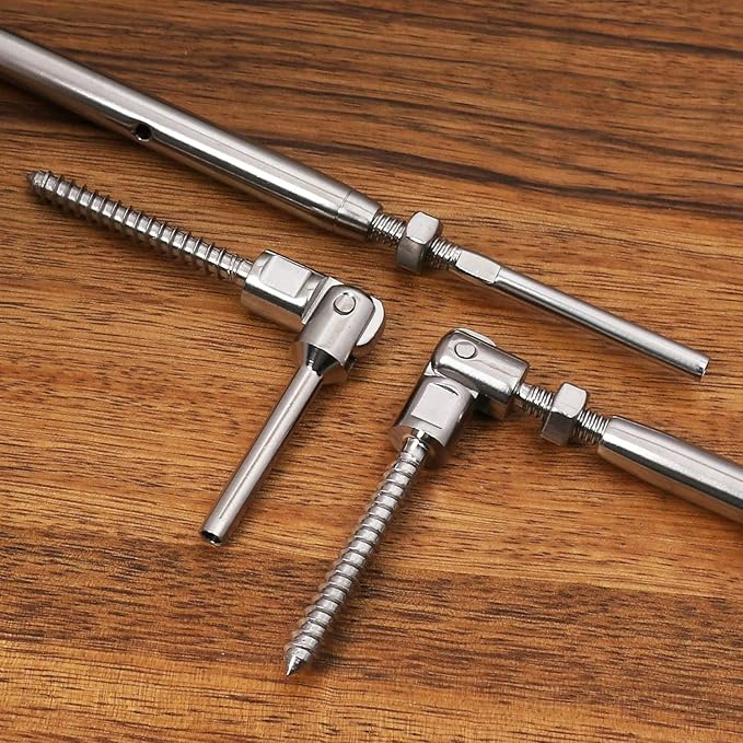 1/8 inch T316 Stainless Steel Adjustable Angle Single-Screw Cable Railing Kit/Hardware for Wood Posts，Marine Grade (2 Pairs)