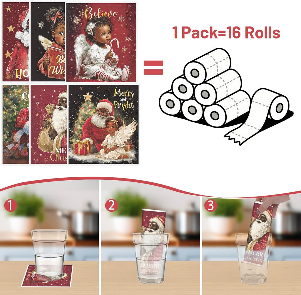 Christmas Swedish Dishcloths for Kitchen, 6PCS Black Girl and Santa Swedish Dish Cloths Gift Set, Reusable Washable Absorbent Dish Towel for Xmas Home Cleaning(7.8 X 7 Inches)